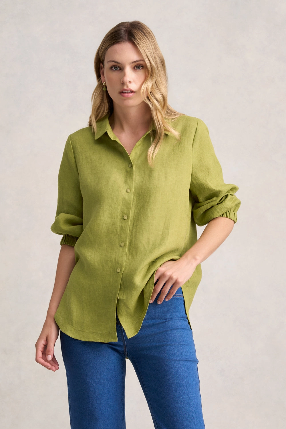 3/4 Sleeve Linen Shirt - Pear Cross Dye