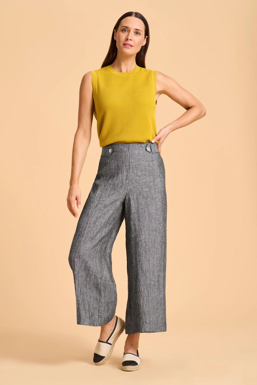 7/8th Waist Tab Linen Pant - Charcoal Cross Dye