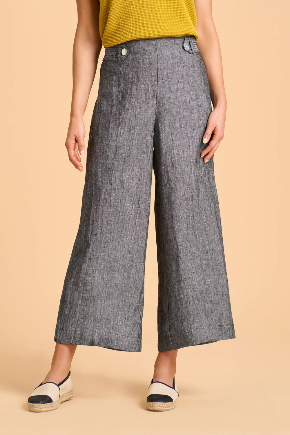 7/8th Waist Tab Linen Pant - Charcoal Cross Dye