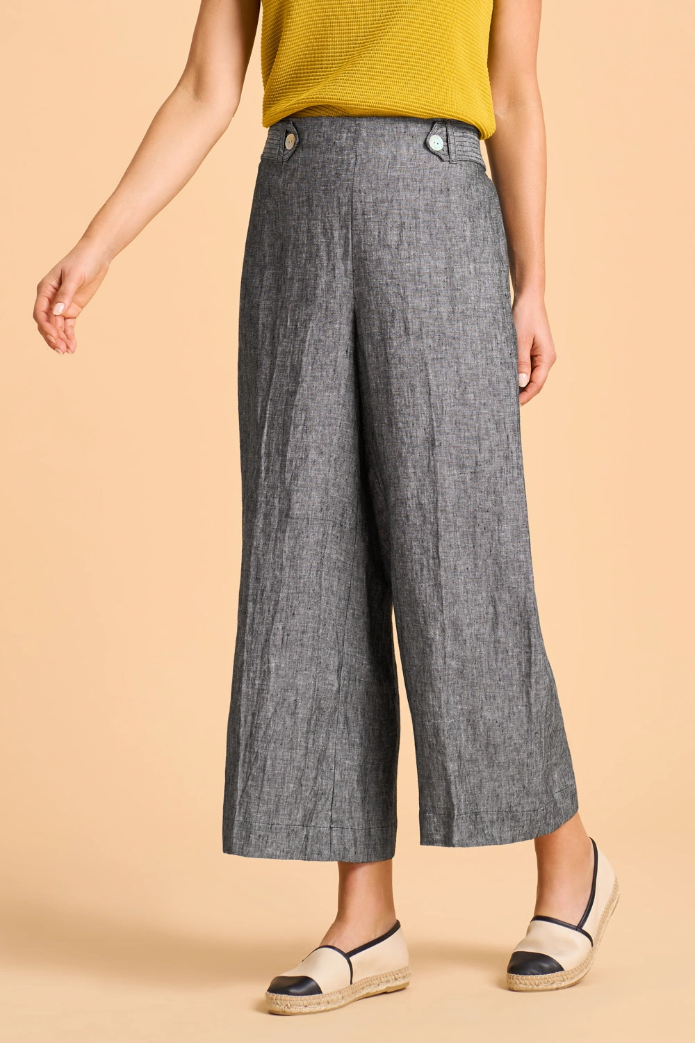7/8th Waist Tab Linen Pant - Charcoal Cross Dye