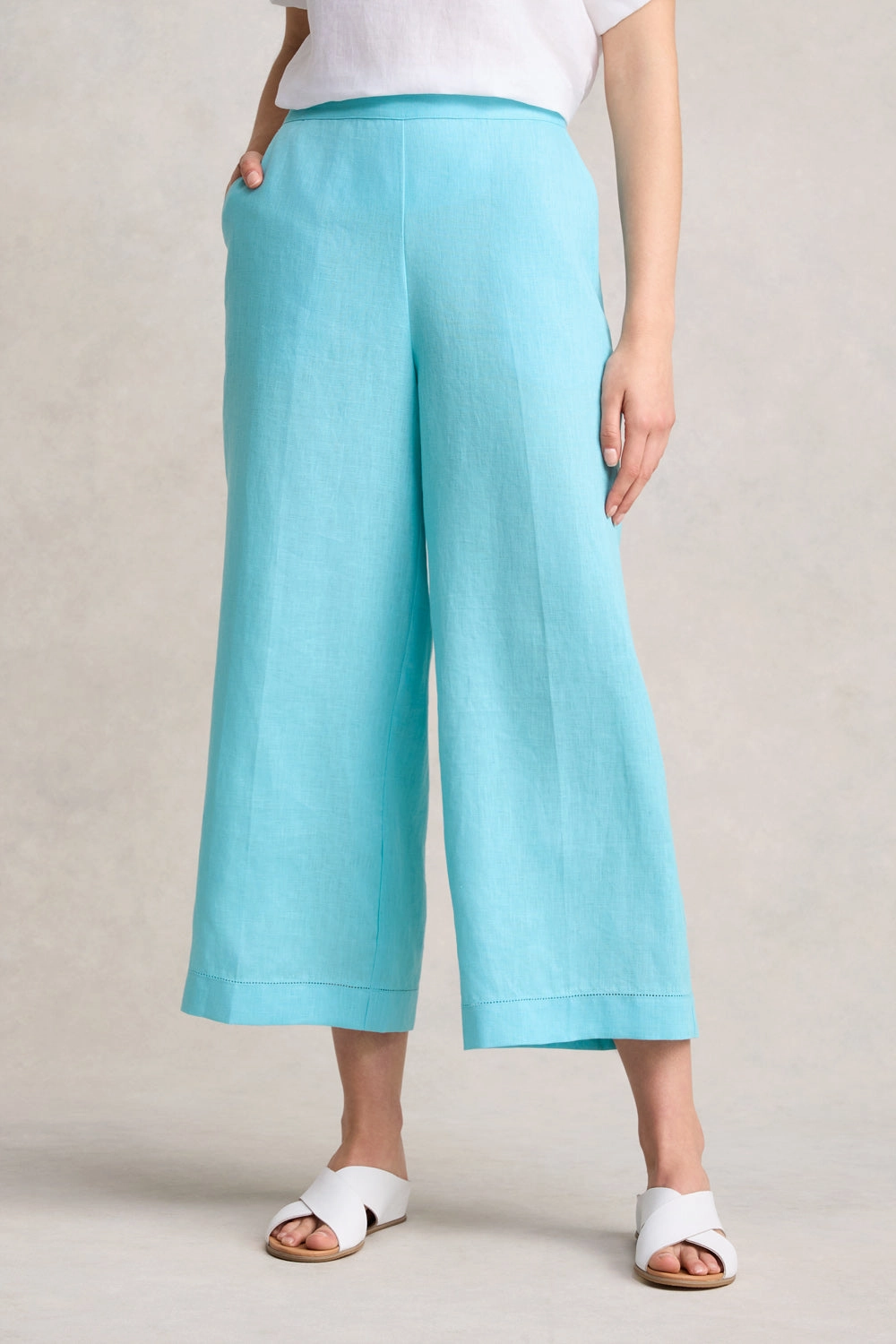 7/8th Wide Leg Linen Pant - Blue Lake