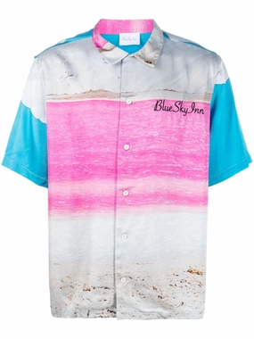 Abstract-Pattern Short-Sleeve Shirt mens polos clearance