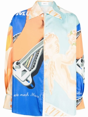 Abstract-Print Panelled Shirt mens polos clearance