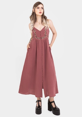 Abundance Cotton Floral Embroidered Bodice Cami Midaxi Dress Dresses Womens - wedding guest outfits