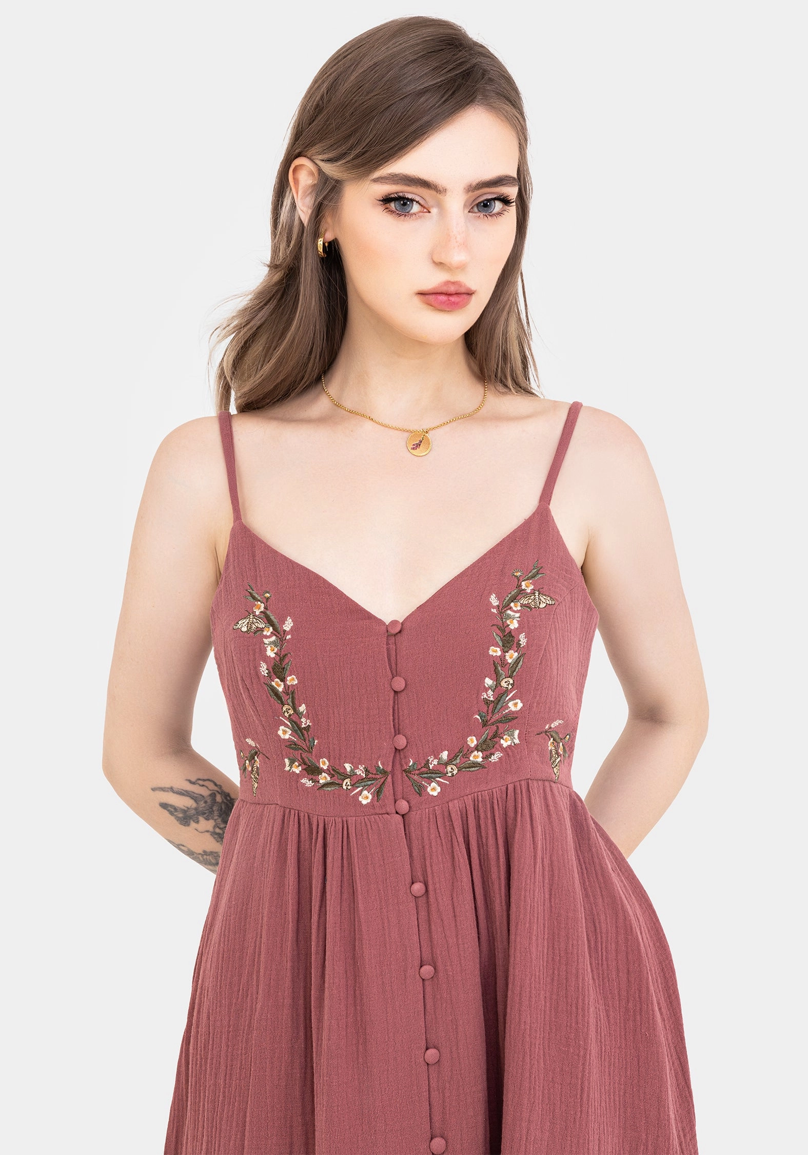Abundance Cotton Floral Embroidered Bodice Cami Midaxi Dress