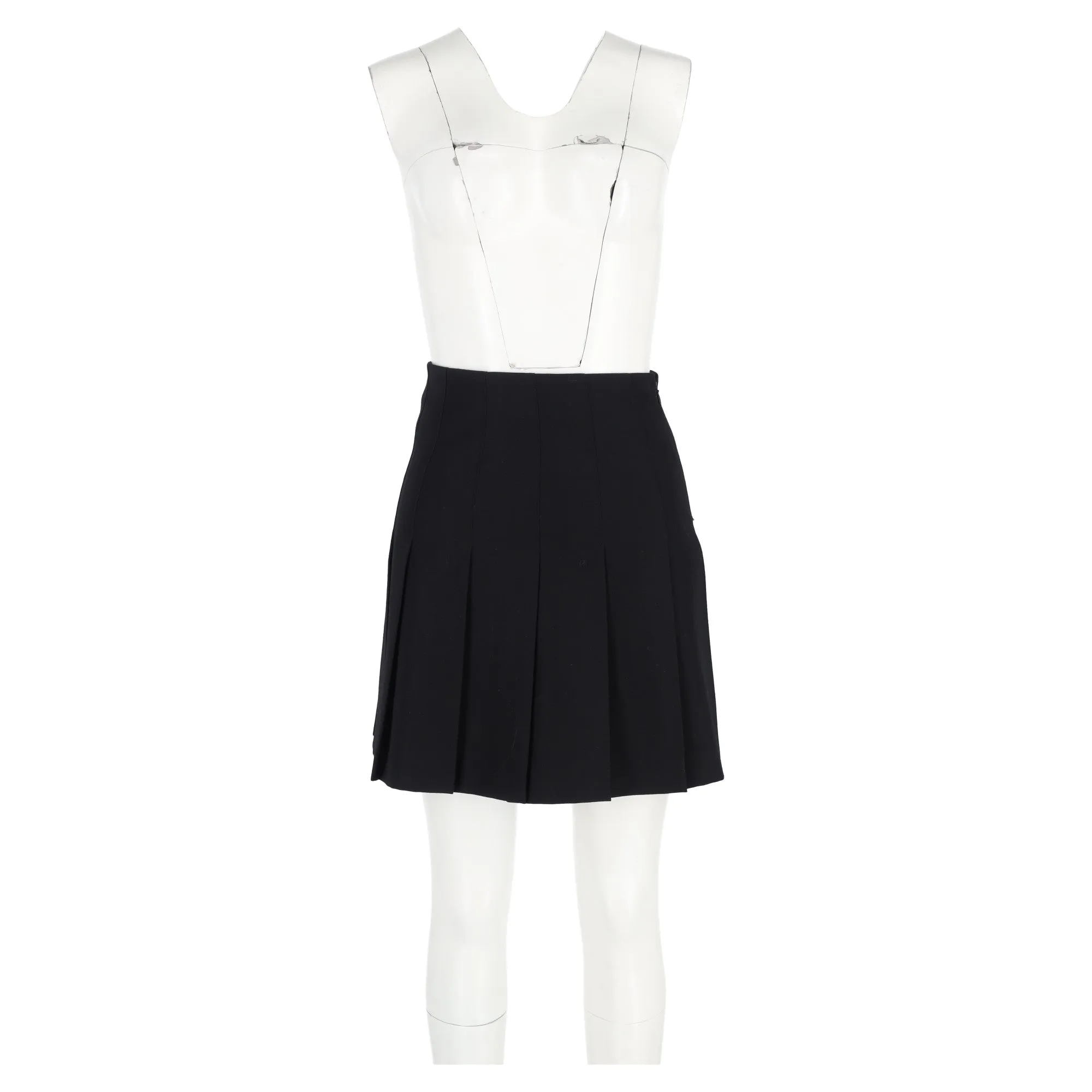 Alessandra Rich Pleated Mini Skirt in Black Wool