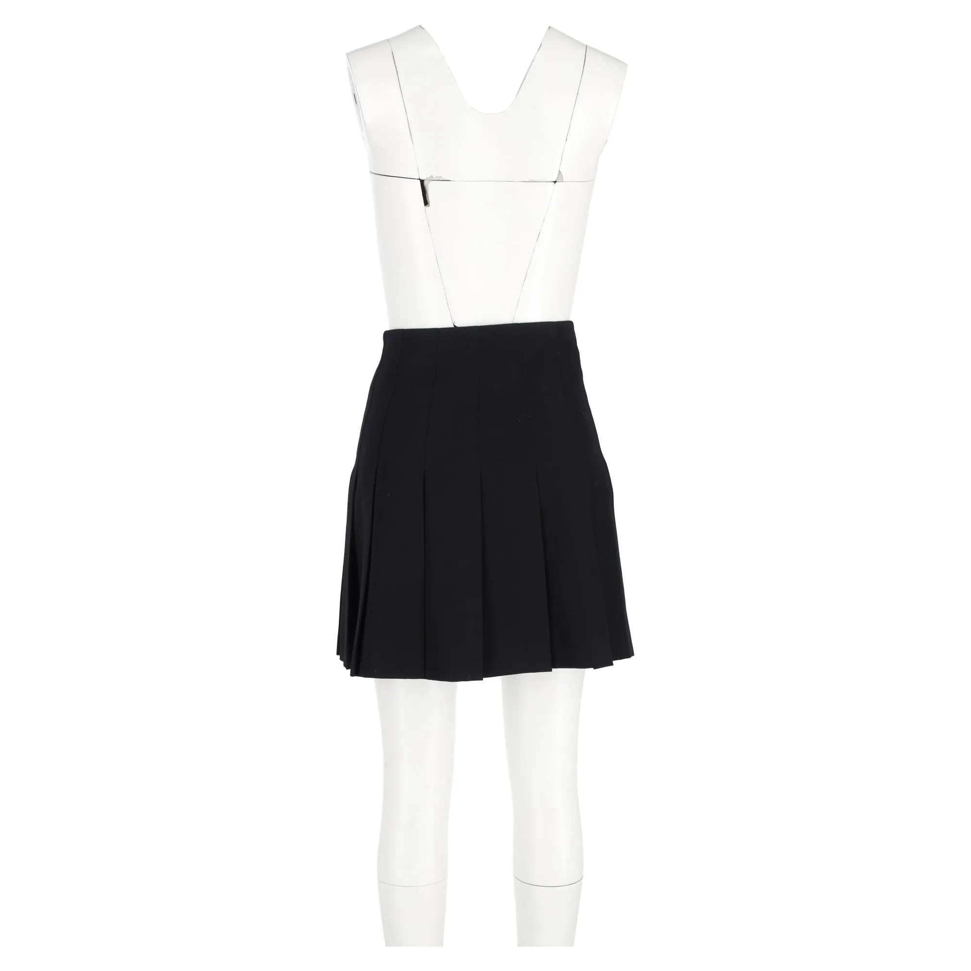 Alessandra Rich Pleated Mini Skirt in Black Wool