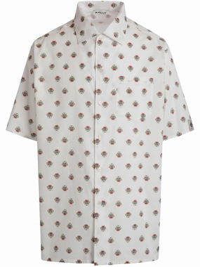 All-Over Bally Crest Print Bowling Shirt mens polos clearance