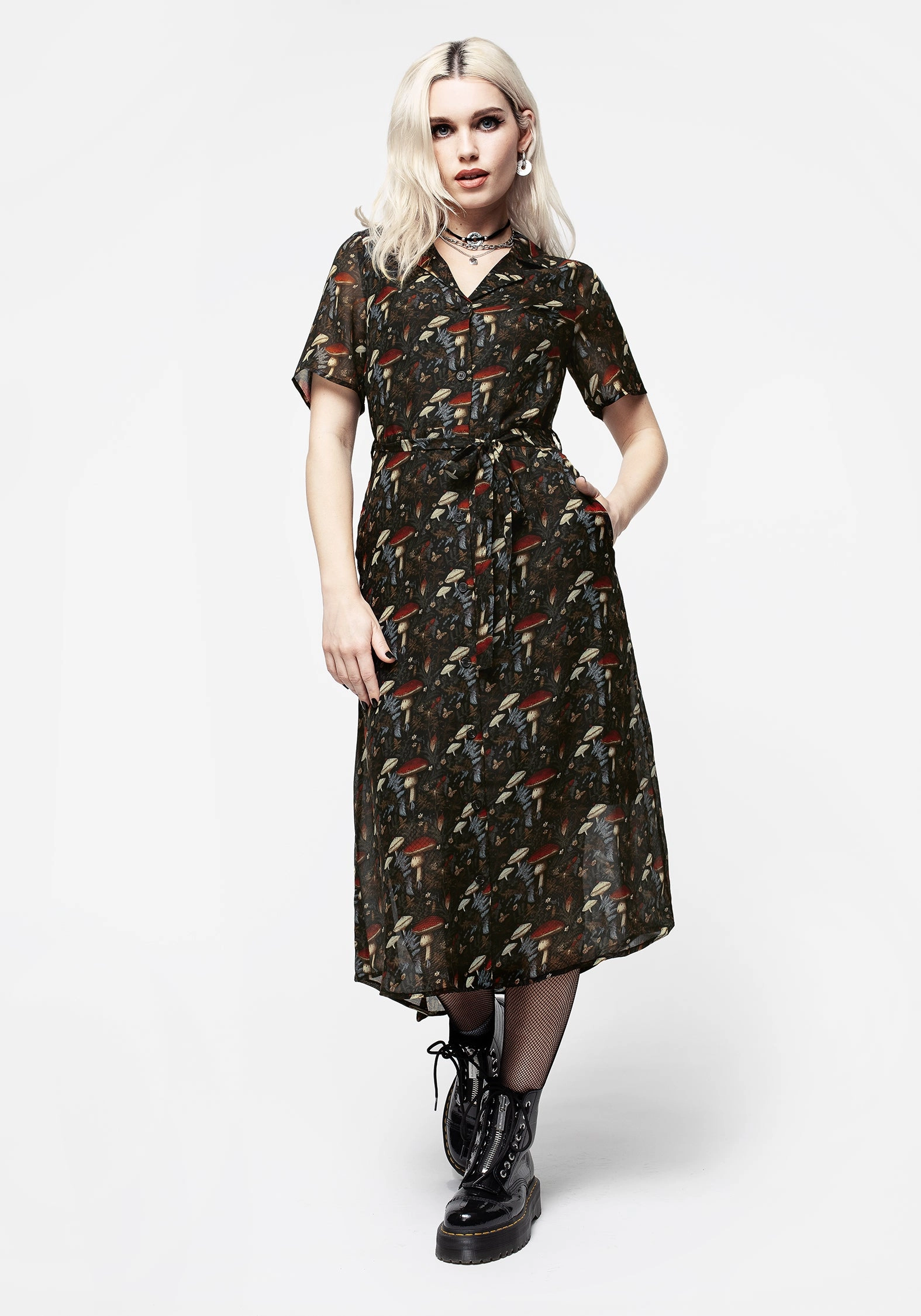 Amanita Chiffon Midi Shirt Dress Dresses Womens - beach dresses cheap