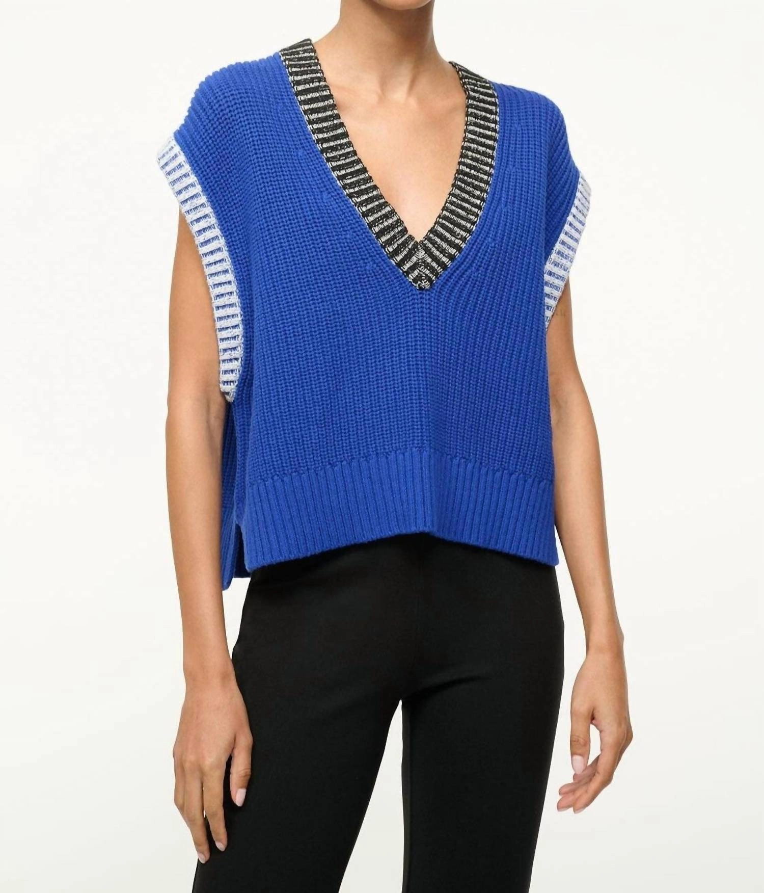 Americana Sweater In Deep Sea/black/ivory designer sweaters outlet