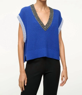 Americana Sweater In Deep Sea/black/ivory designer sweaters outlet