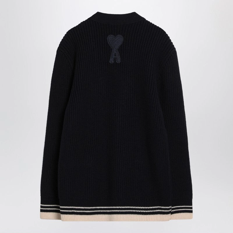 Ami Paris Men's blue Cardigan In Wool Knit