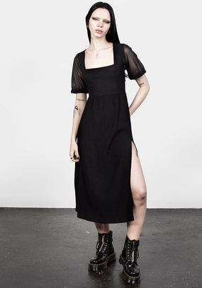 Ammit Midi Dress with Sheer Sleeves Dresses Womens - beach dresses cheap