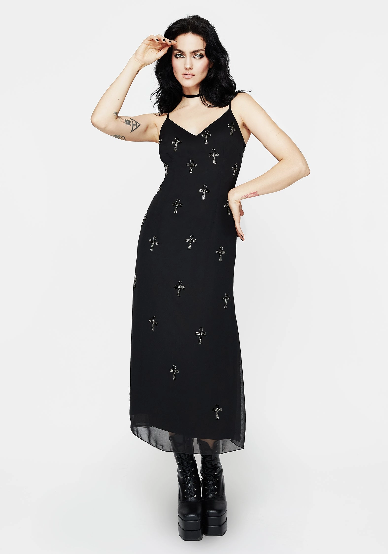 Ankh Beaded Chiffon Midaxi Cami Dress