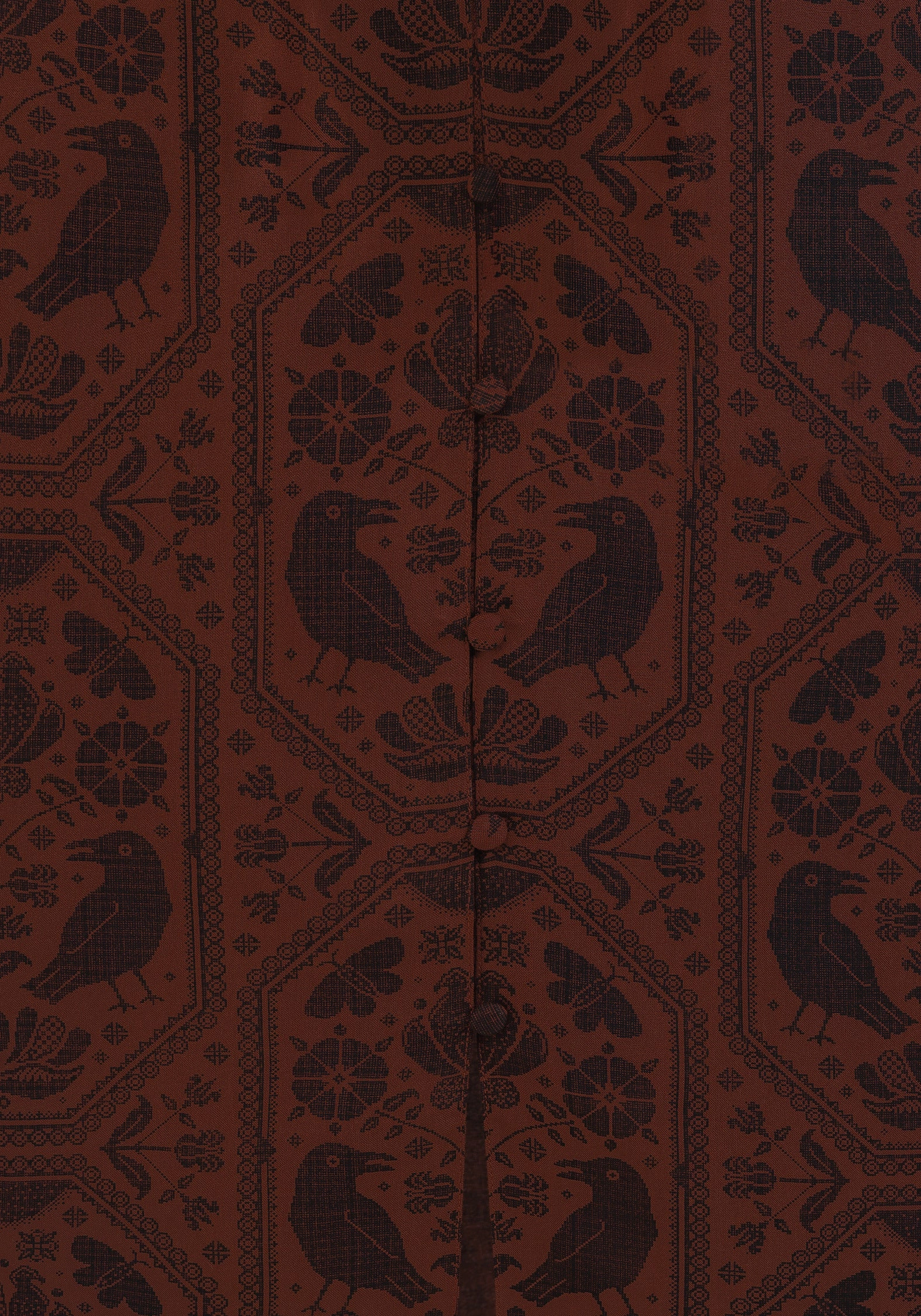 Annabel Raven Print Button Up Midi Dress - Rust