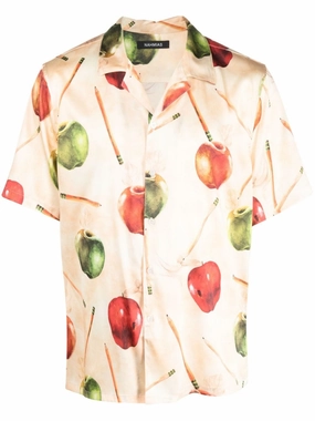 Apple-Motif Silk Shirt mens polos clearance