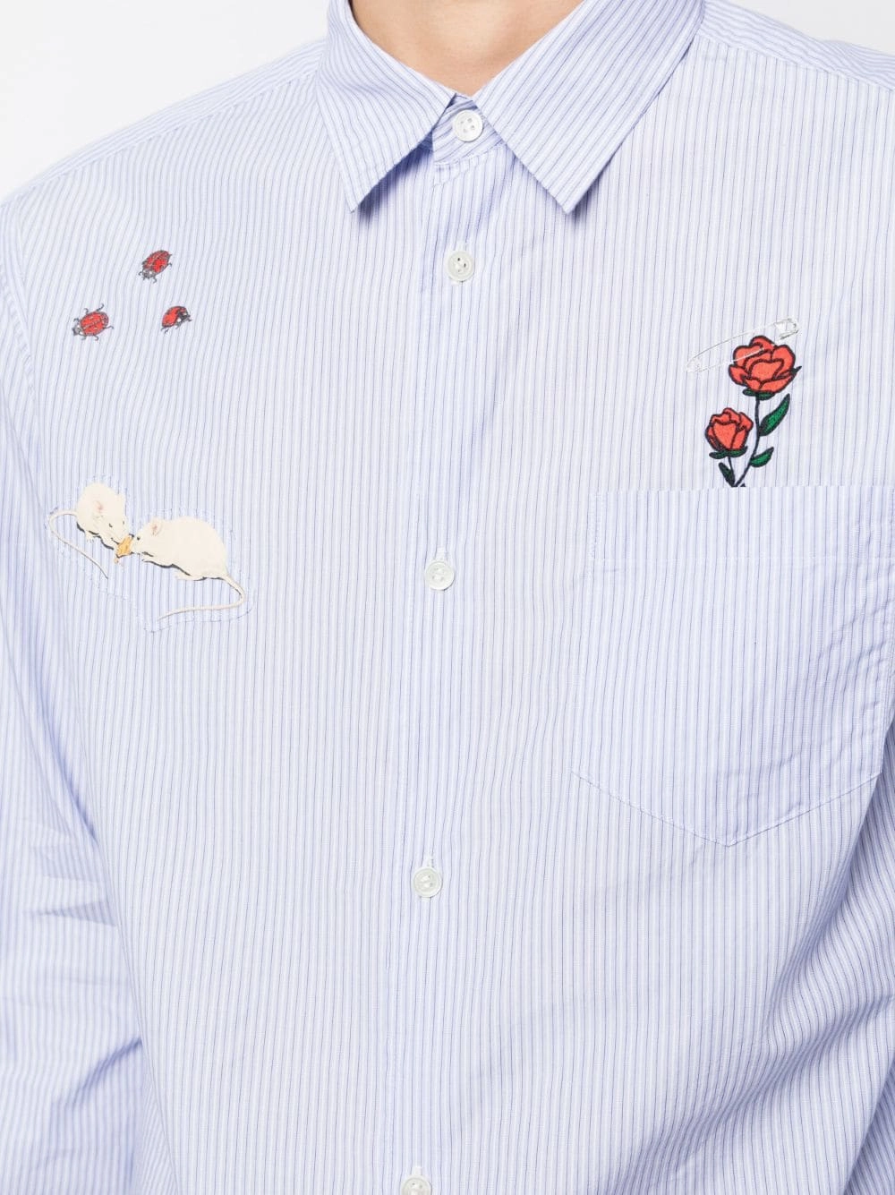 Appliqu-Detail Striped Cotton Shirt