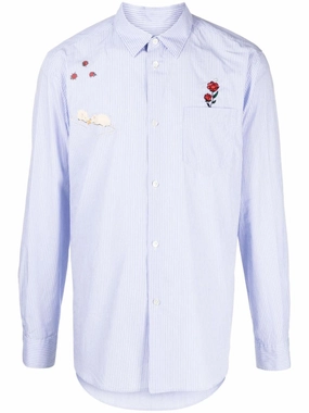 Appliqu-Detail Striped Cotton Shirt mens polos clearance