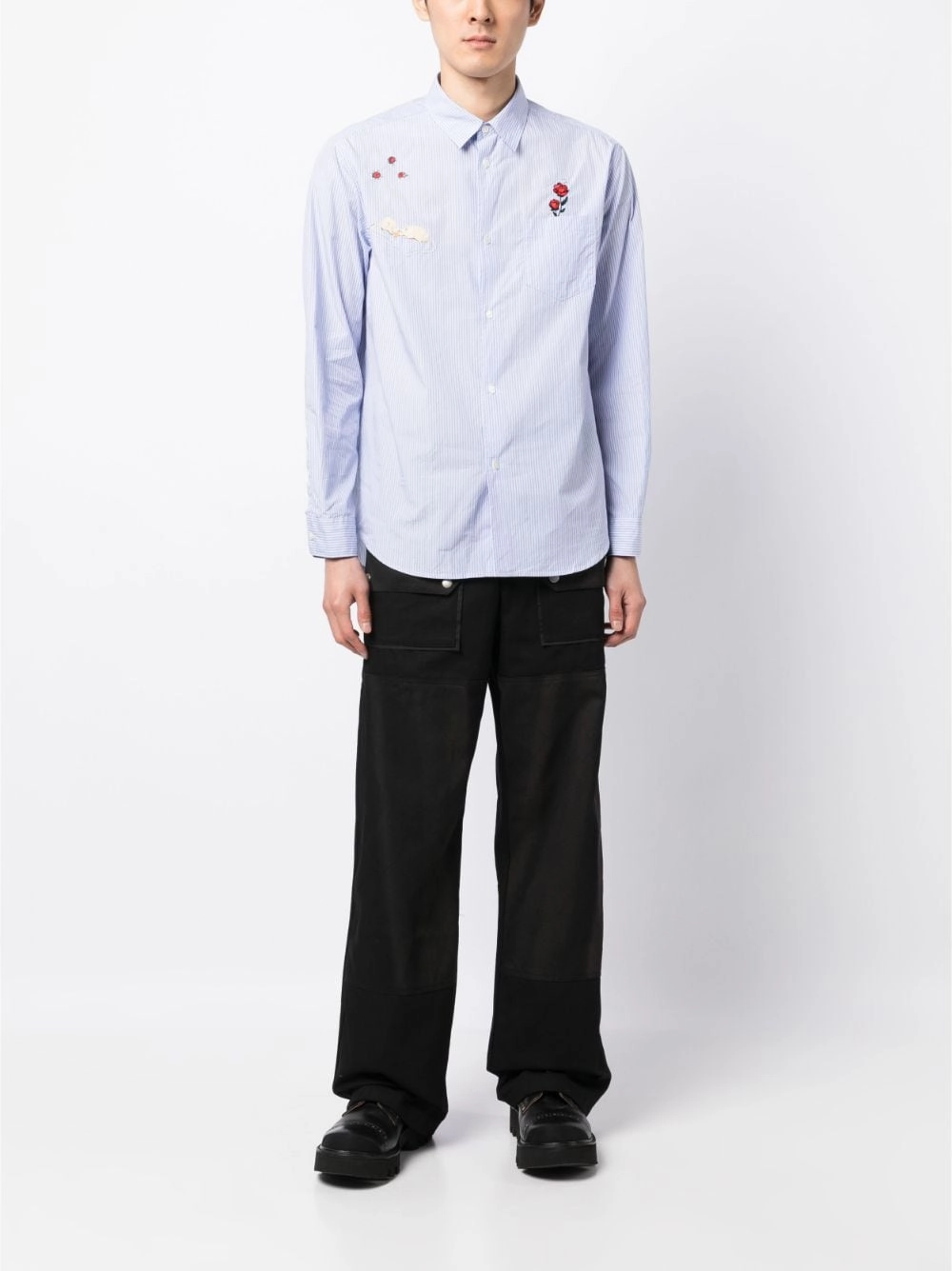Appliqu-Detail Striped Cotton Shirt