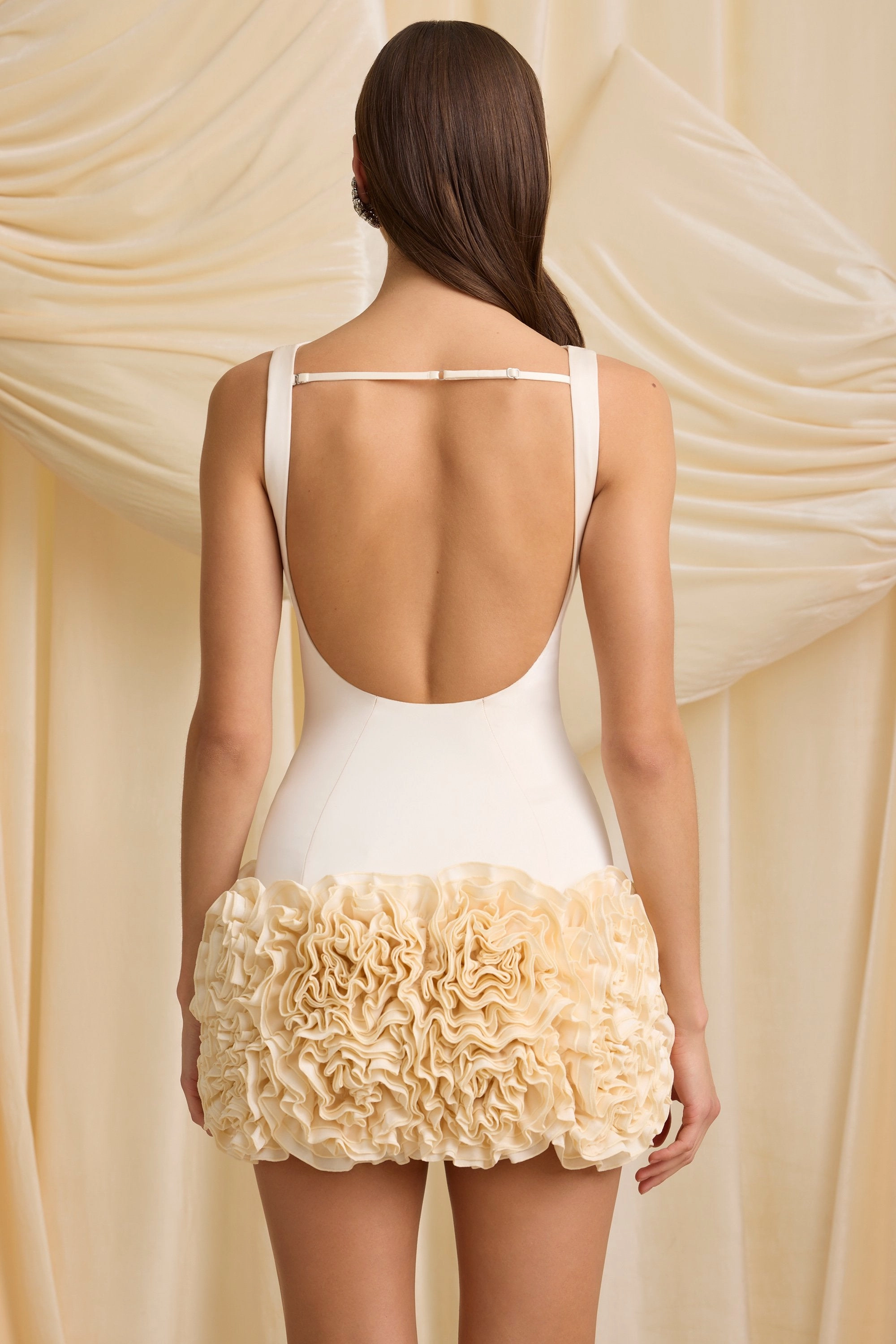 Appliqu Open-Back Mini Dress in Ivory
