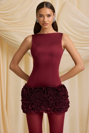 Appliqu Open-Back Mini Dress in Wine Red Dresses - lace dresses best price