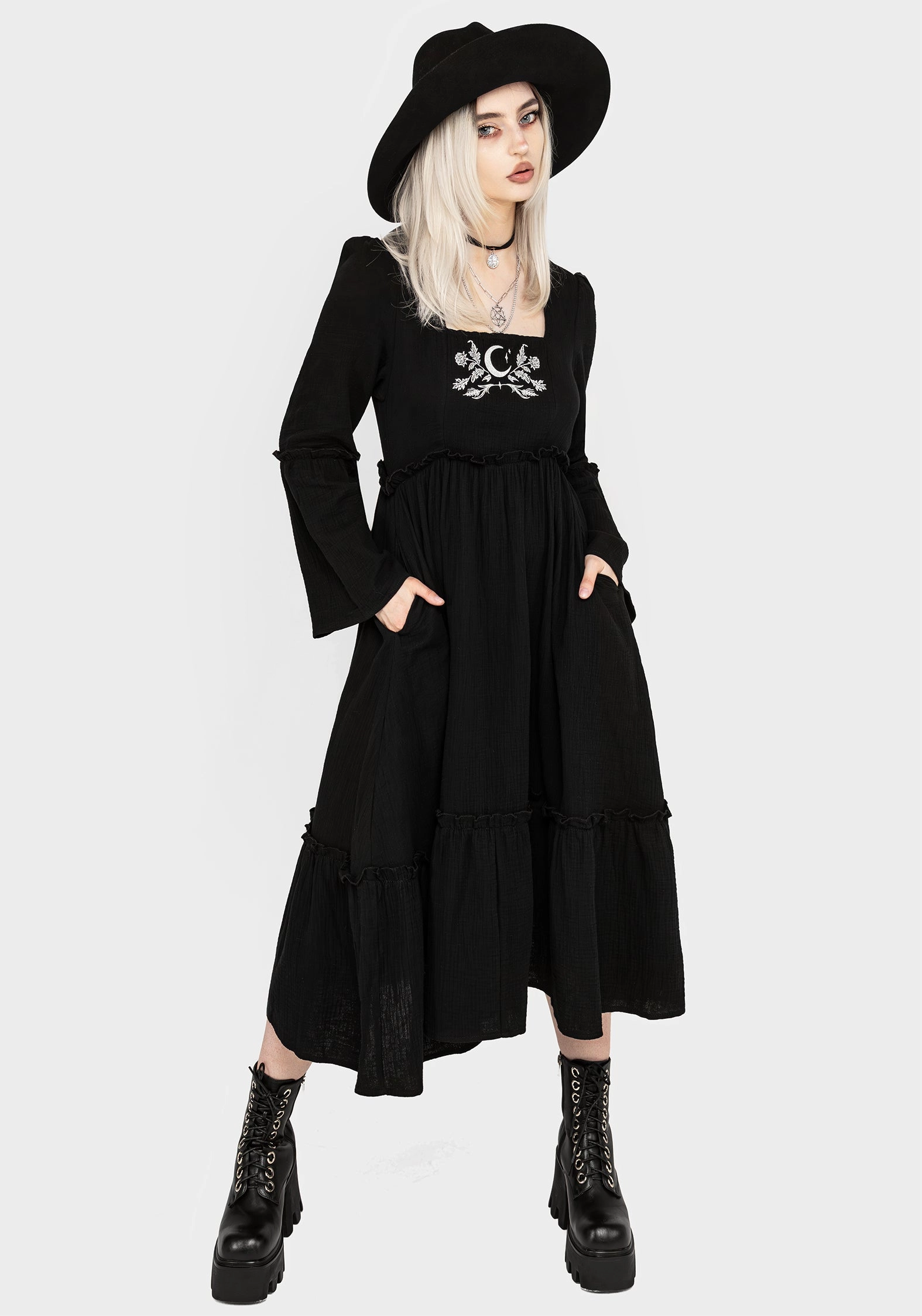 Aradia Embroidered Midi Dress Dresses Womens - formal gowns cheap