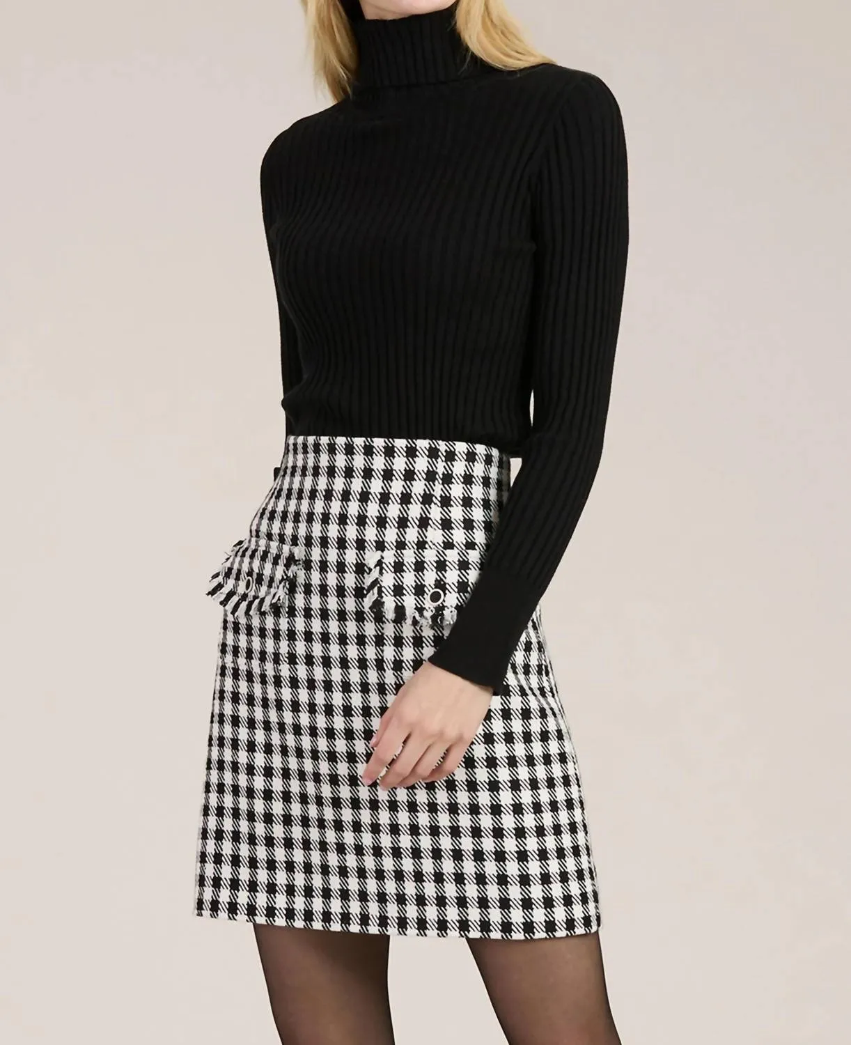 Ashley Check Mini Skirt In Black/white Check