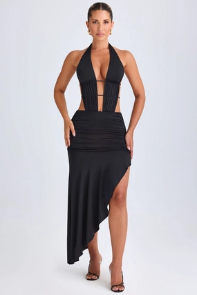 Asymmetric Cut-Out Halterneck Midaxi Dress in Black Dresses - sundresses outlet