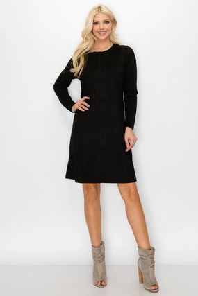 Aurora Long Sleeve Suede Dress - Black maxi dresses clearance