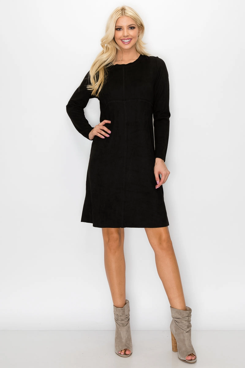 Aurora Long Sleeve Suede Dress - Black maxi dresses clearance