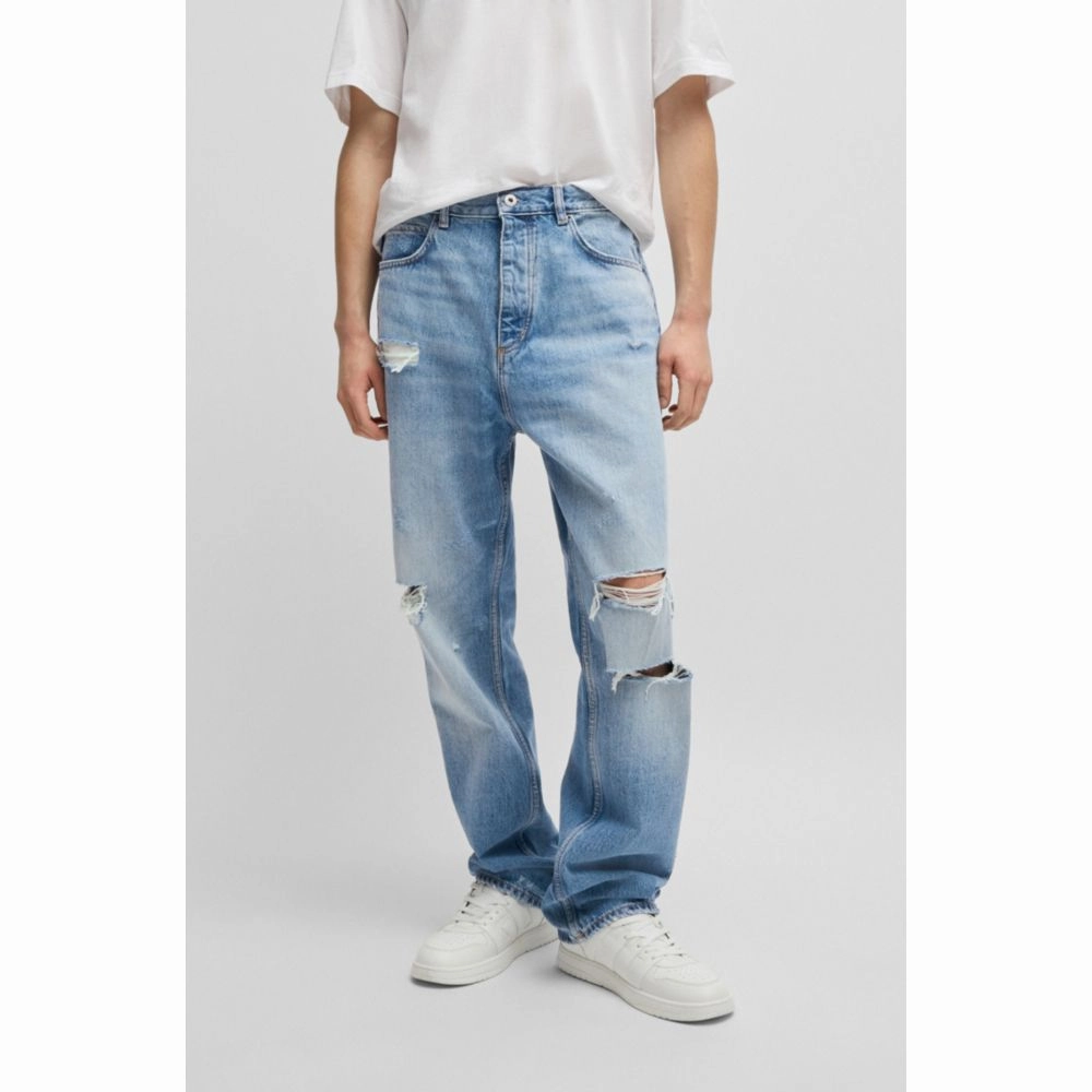 Baggy-fit jeans in stonewashed blue denim