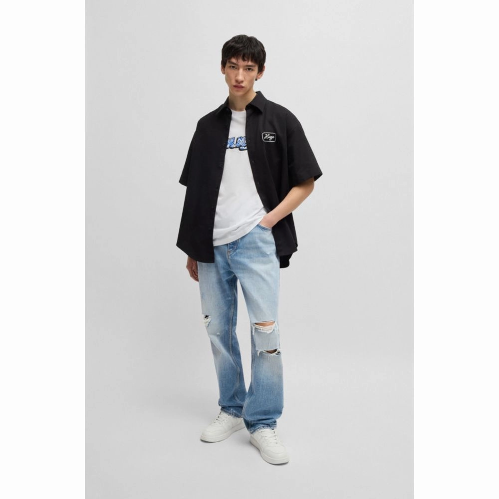 Baggy-fit jeans in stonewashed blue denim