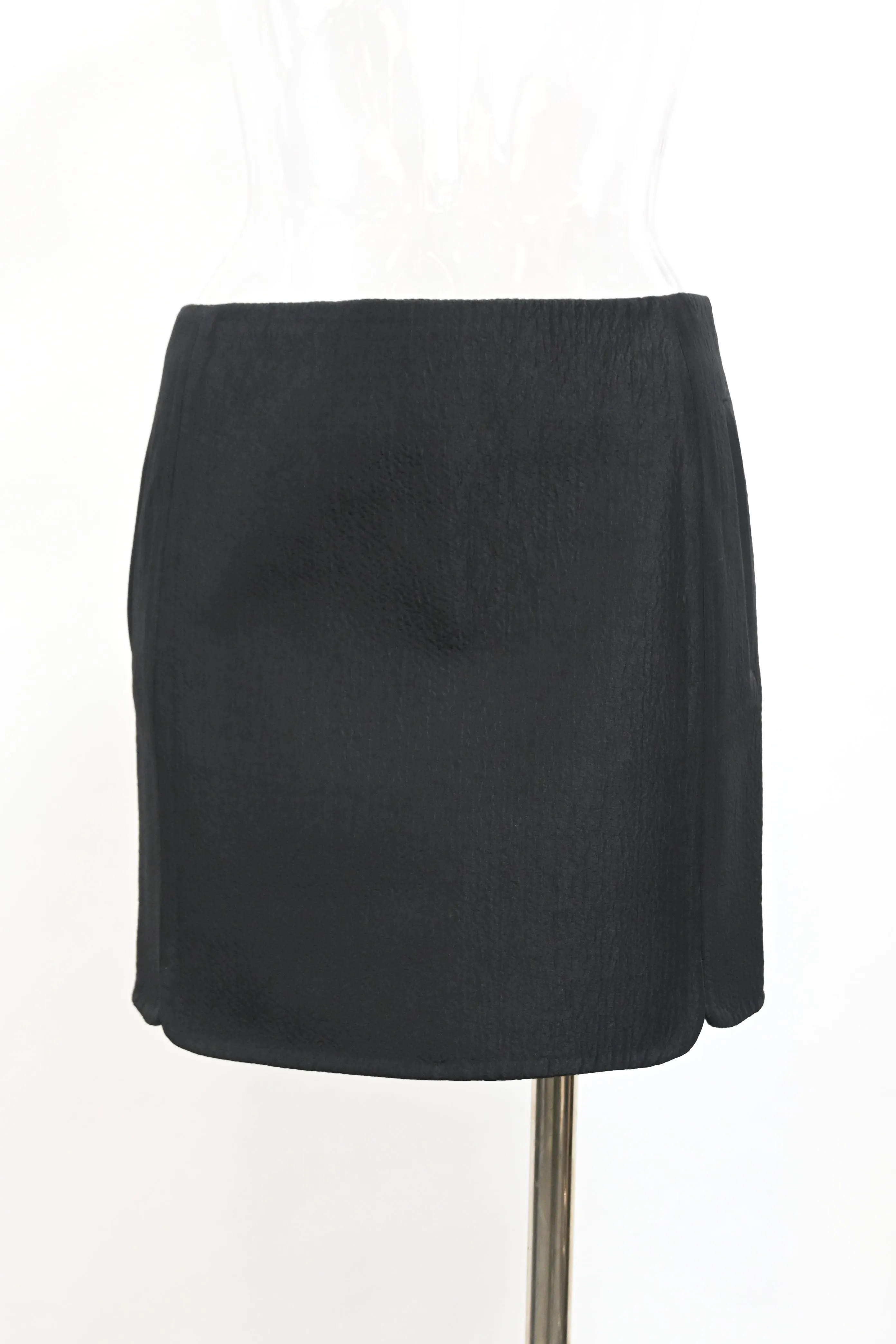 Balenciaga Crinkled-Texture Mini Skirt in Black Silk