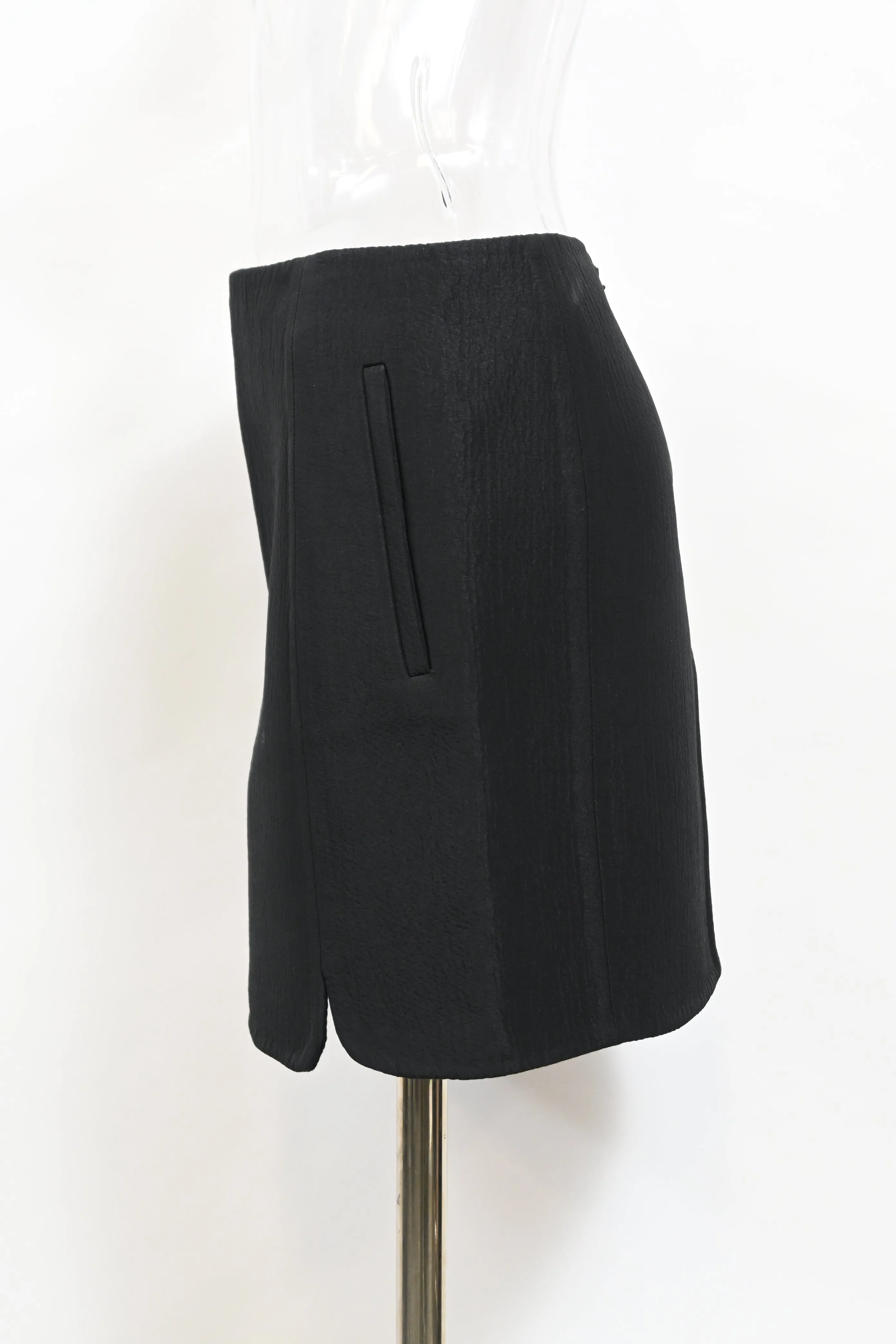Balenciaga Crinkled-Texture Mini Skirt in Black Silk