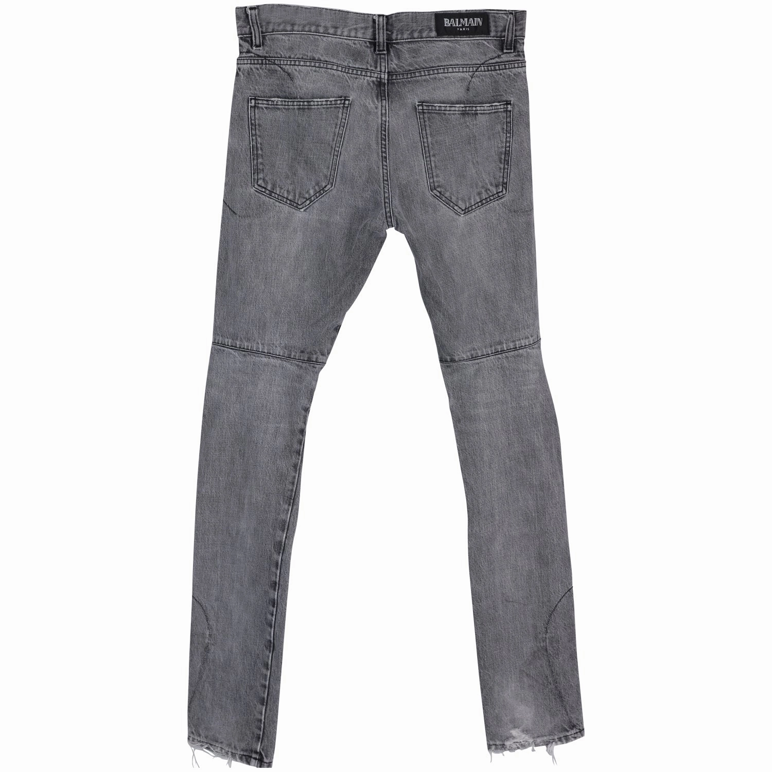 Balmain Distressed Biker Jeans in Grey Cotton Denim