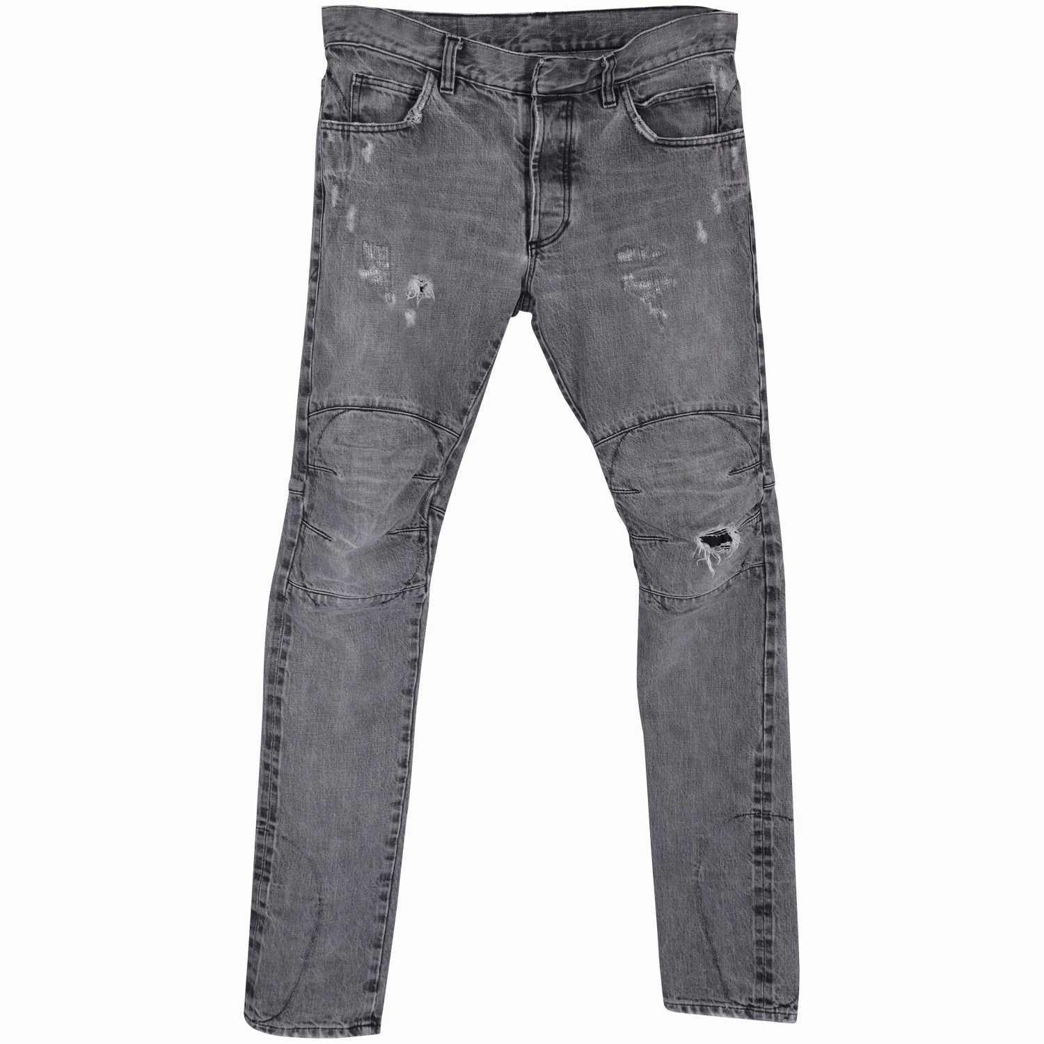 Balmain Distressed Biker Jeans in Grey Cotton Denim
