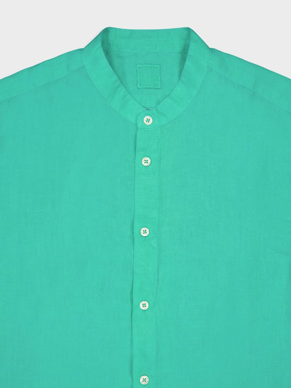Band-Collar Green Linen Shirt