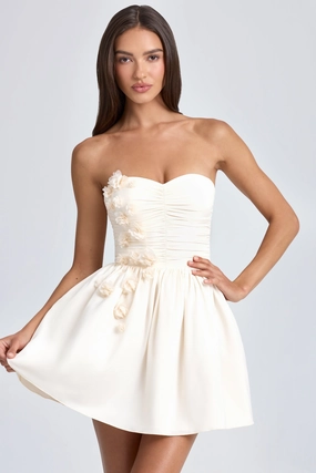 Bandeau Floral-Appliqu Corset Mini Dress in Ivory Dresses - sundresses outlet