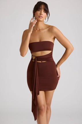 Bandeau Mini Dress in Chocolate Brown Dresses - wrap dresses discount