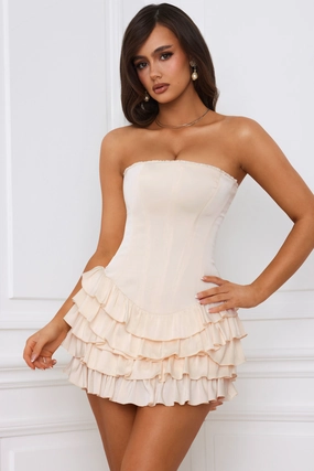 Bandeau Ruffled Tiered Corset Mini Dress in Ivory Dresses - sundresses outlet