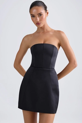 Bandeau Structured Tulip Mini Dress in Black Dresses - sundresses outlet