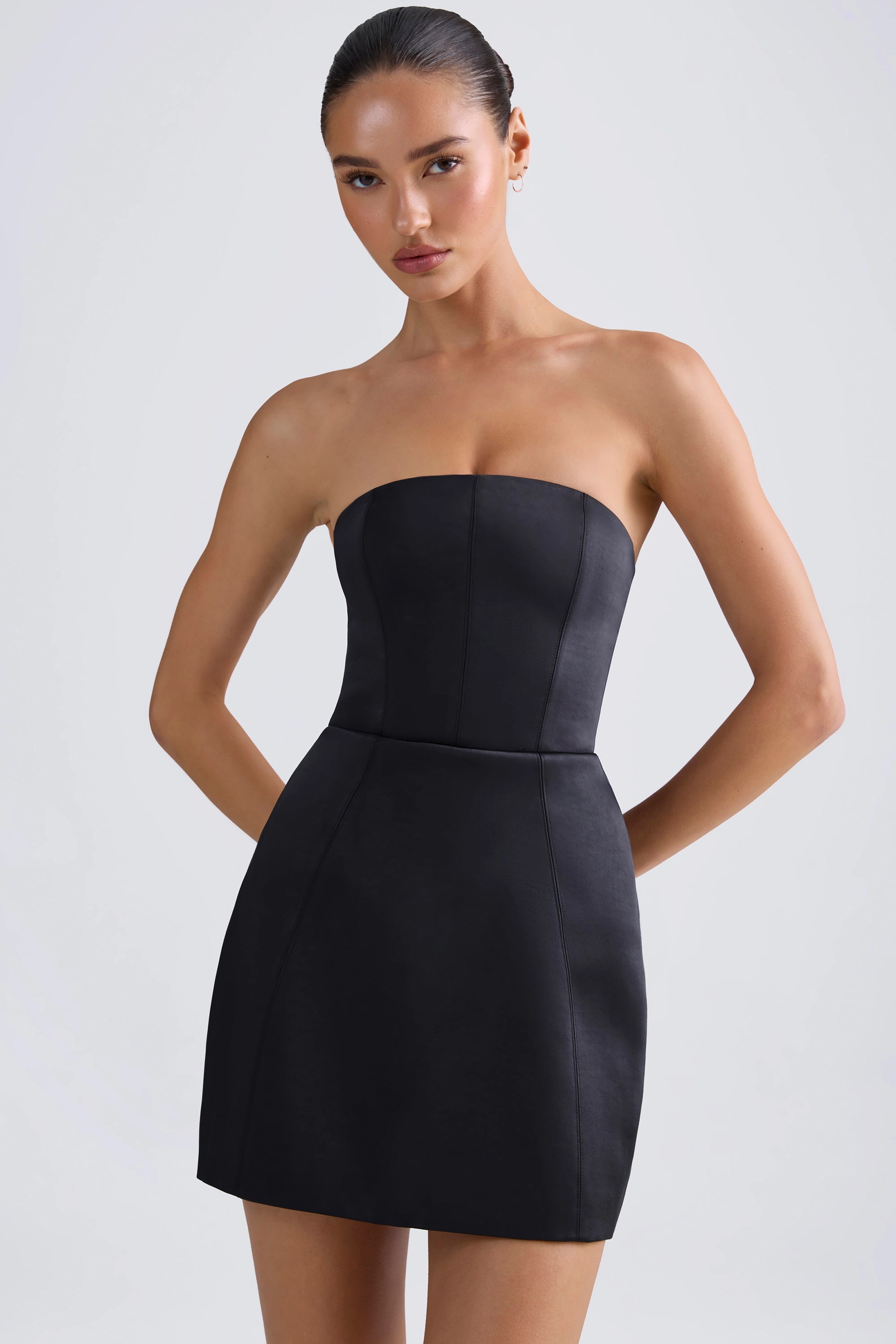 Bandeau Structured Tulip Mini Dress in Black Dresses - lace dresses best price