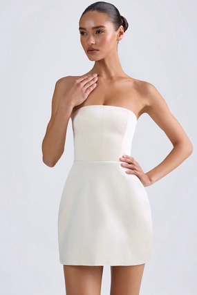 Bandeau Structured Tulip Mini Dress in Ivory Dresses - lace dresses best price