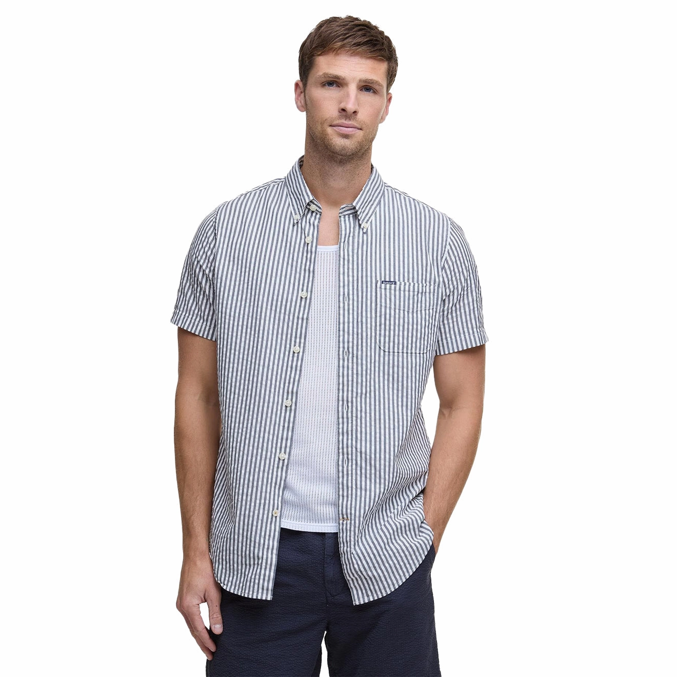 Barbour Cresswell Seersucker Summer Fit Shirt Navy