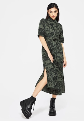 Bashe Cotton Midaxi Shirt Dress - Green Dresses Womens - beach dresses cheap
