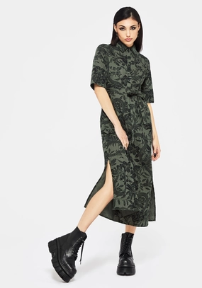 Bashe Cotton Midaxi Shirt Dress - Green Dresses Womens - wedding guest outfits