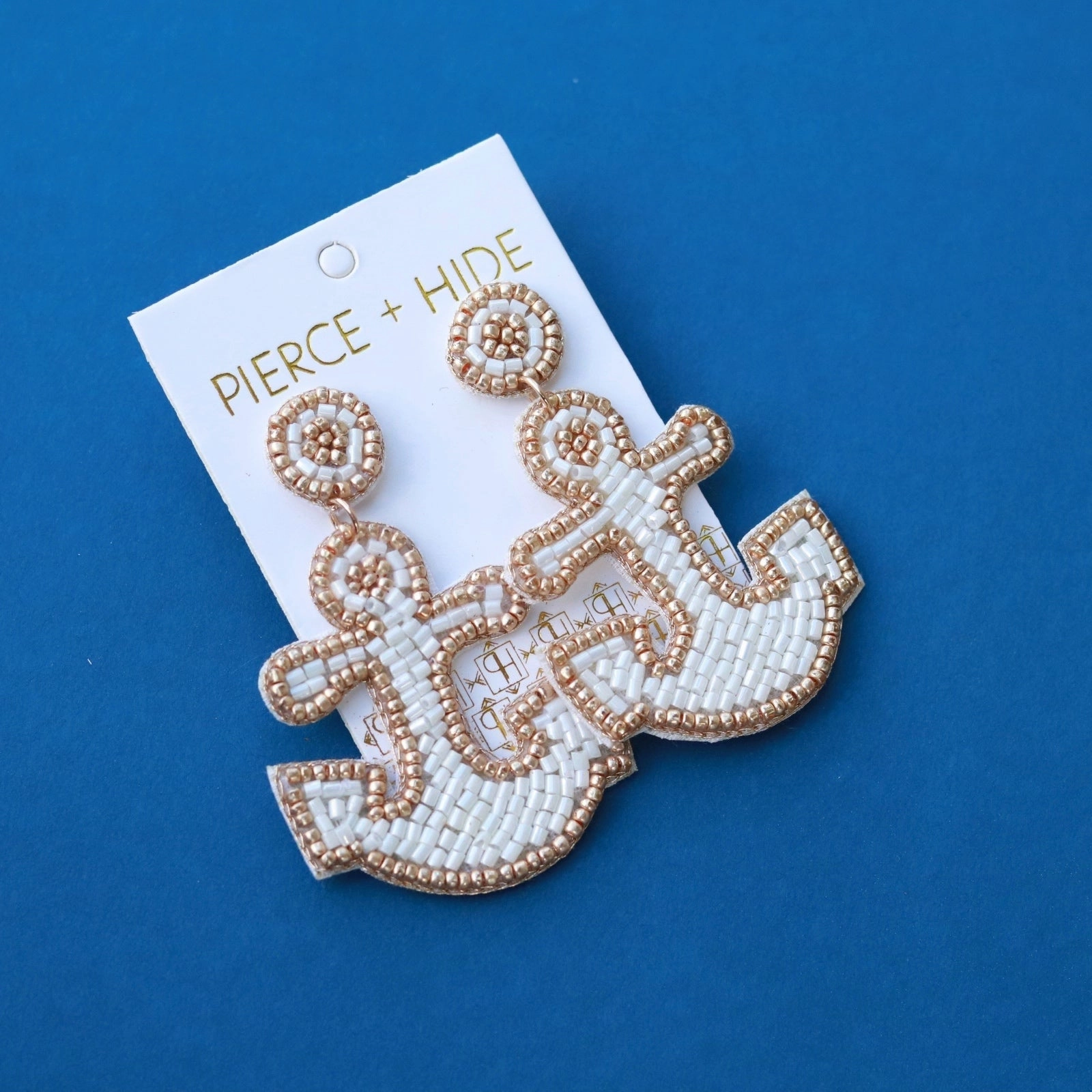 Beaded Anchor Earring - White