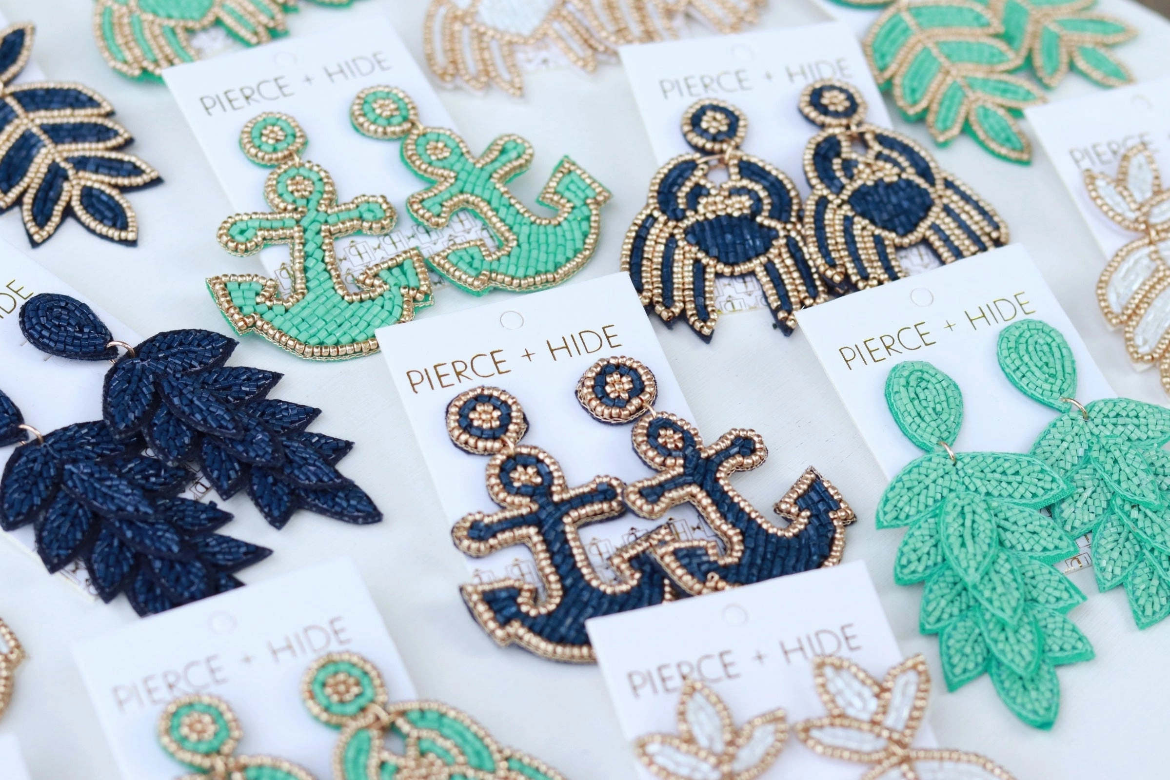 Beaded Anchor Earring - White