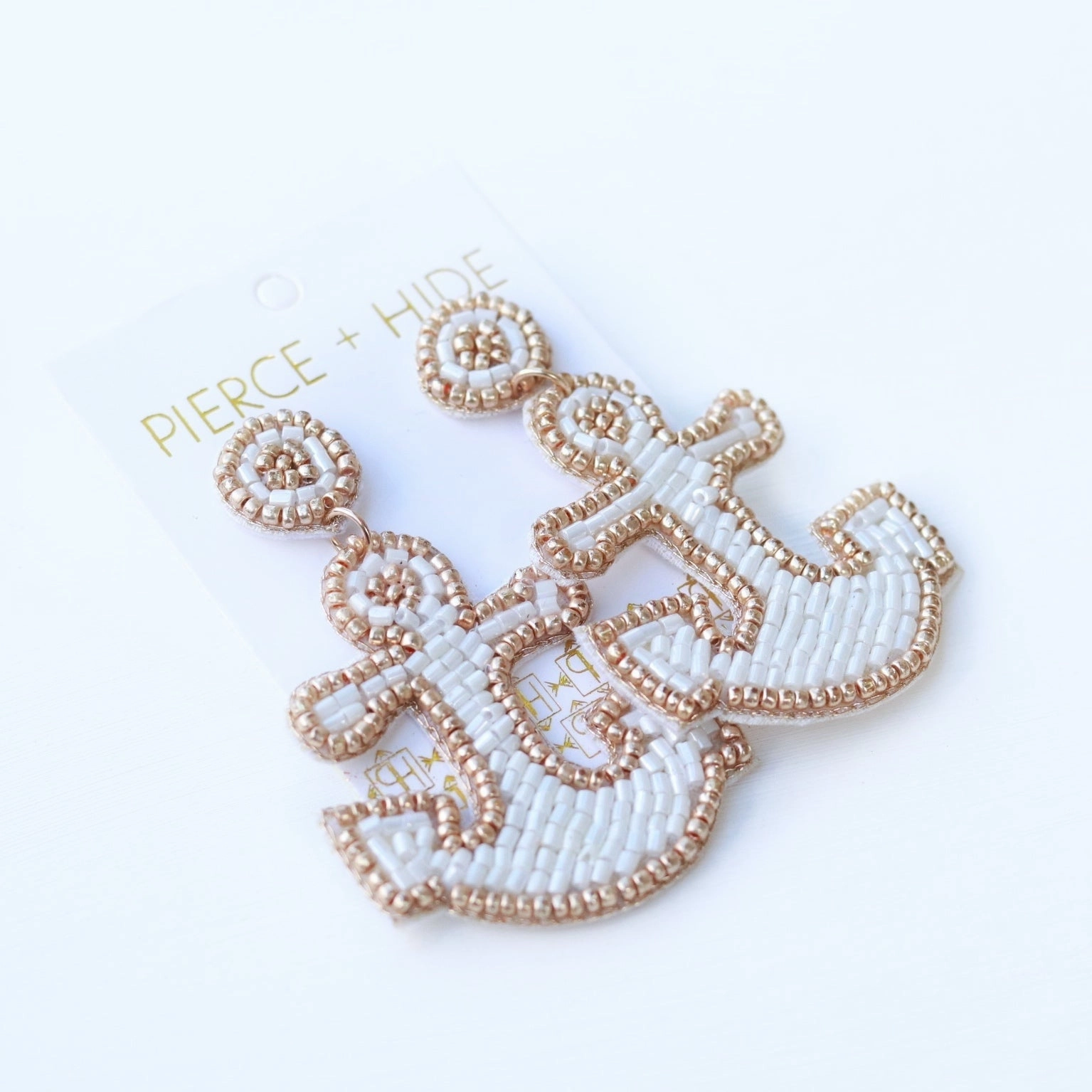 Beaded Anchor Earring - White