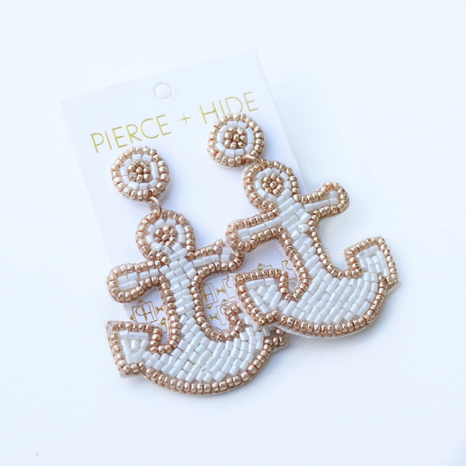 Beaded Anchor Earring - White